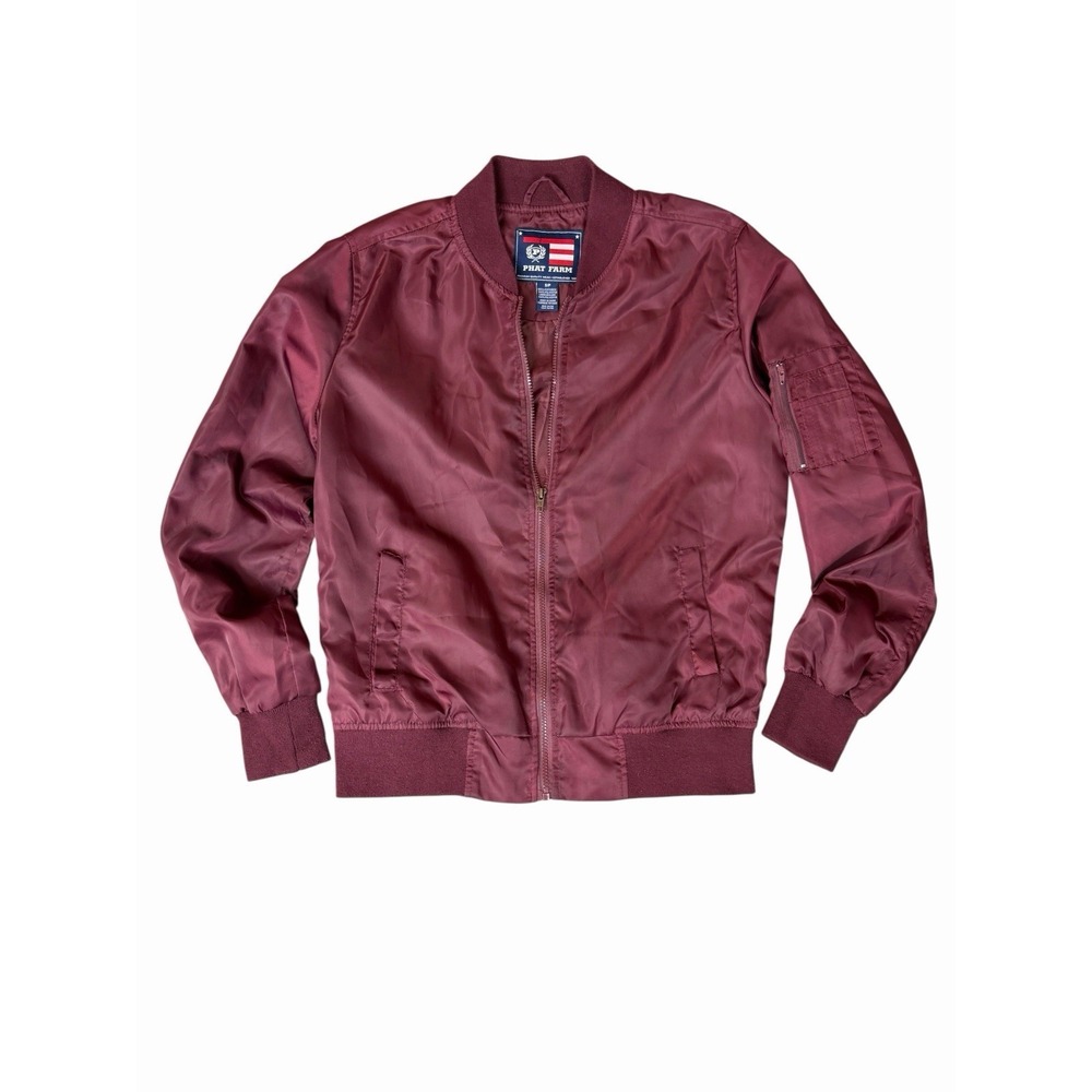Phat Farm Bomber Jacket Mens S Burgundy Y2K Hip Hop 90s